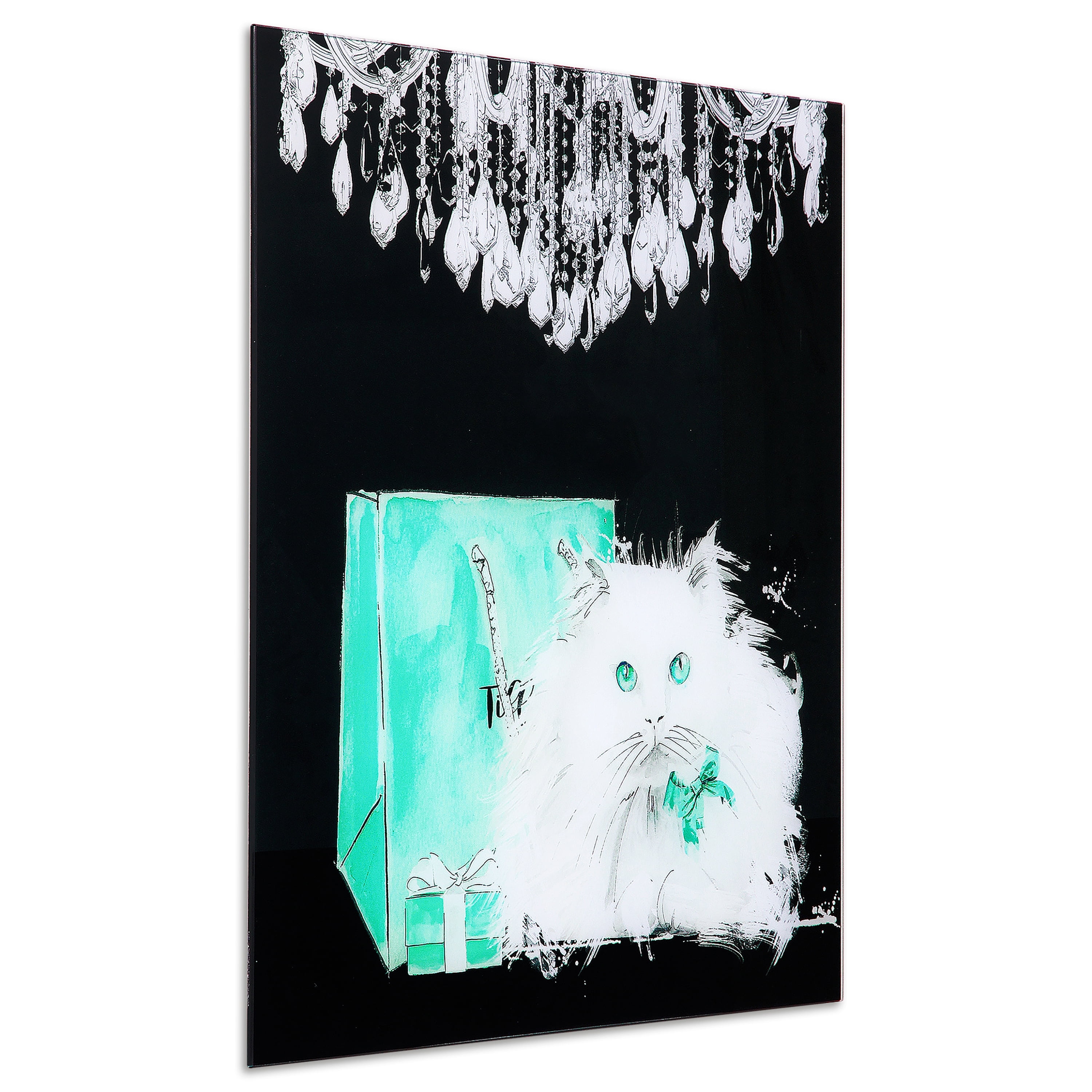 Empire Art Direct Snowball Frameless Free Floating Tempered Glass Panel Graphic Cat Wall Art, 20" x 20", Ready to Hang