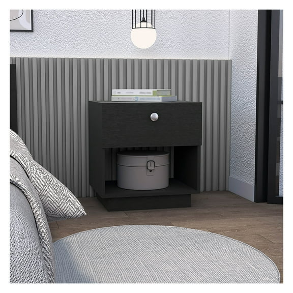 1 Drawer Nightstand with Shelf - Bedside Table with Storage - Modern End Table for Bedroom Living Room - 18.5"W x 15.7"D Black   Bedroom   Rectangle