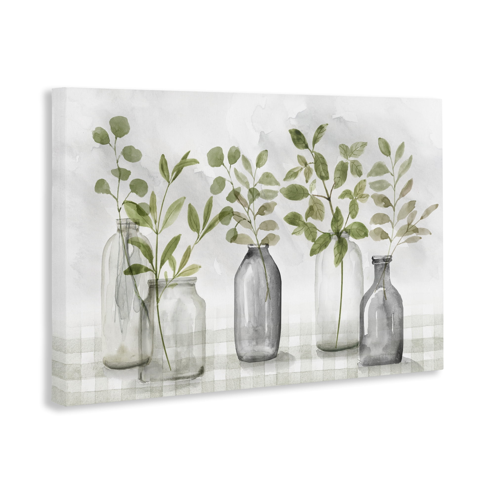 Stupell Industries Greenery Leaves in Vases Canvas Wall Art, design by Nan