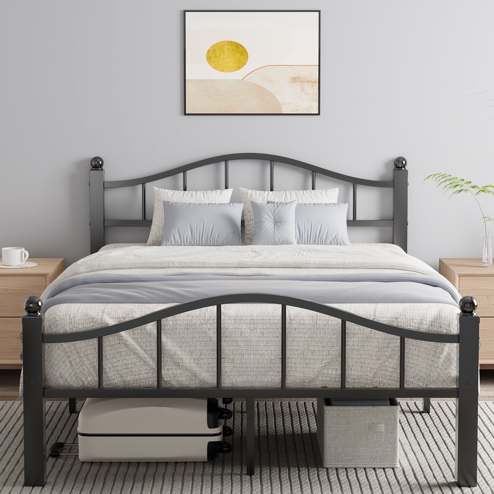 Kinsfook Full Size Metal Bed Frame with Arched Headboard