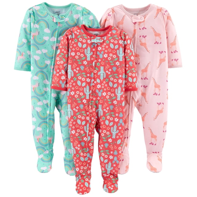 Pijamas Simple Joys de Carter's Baby Girls, paquete de 3, 18 meses