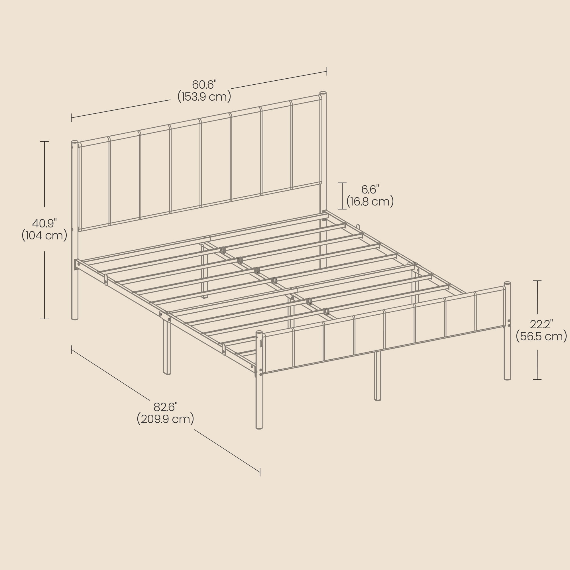 LEDREM Queen Size Metal Bed Frame with Upholstered Headboard and Footboard, 12.2-Inch Underbed Clearance, 1100 lb Capacity, Easy Assembly, Cappuccino Beige