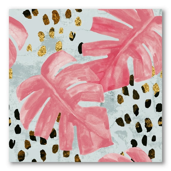 Designart ' Rough Brush Strokes Pink Colored Monstera II ' Tropical Canvas Wall Art Print