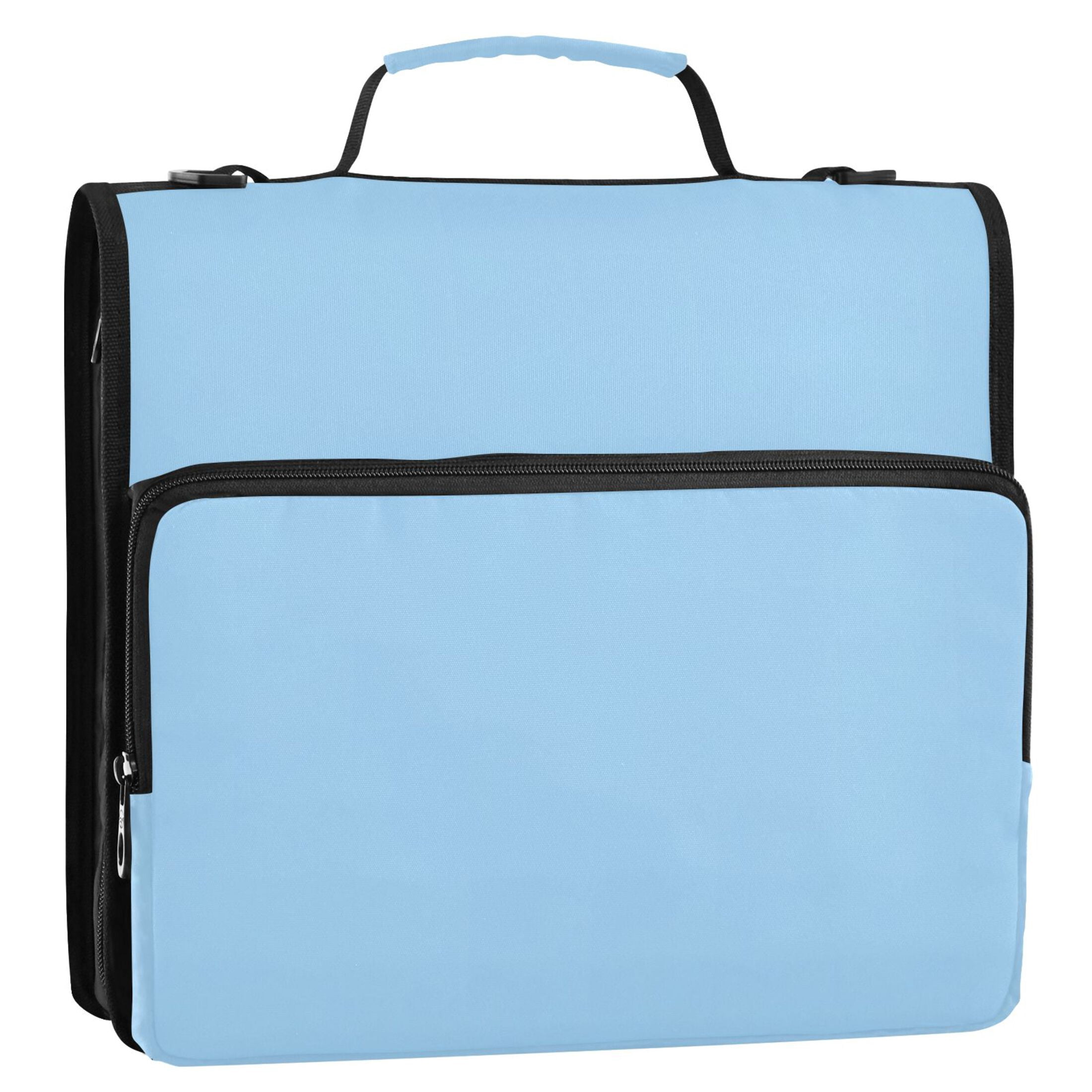 3 Ring Zipper Binder with Shoulder Strap Waterproof Trapper Keeper 2 Inch D-Ring 500 Sheets Capacity Light Sky Blue