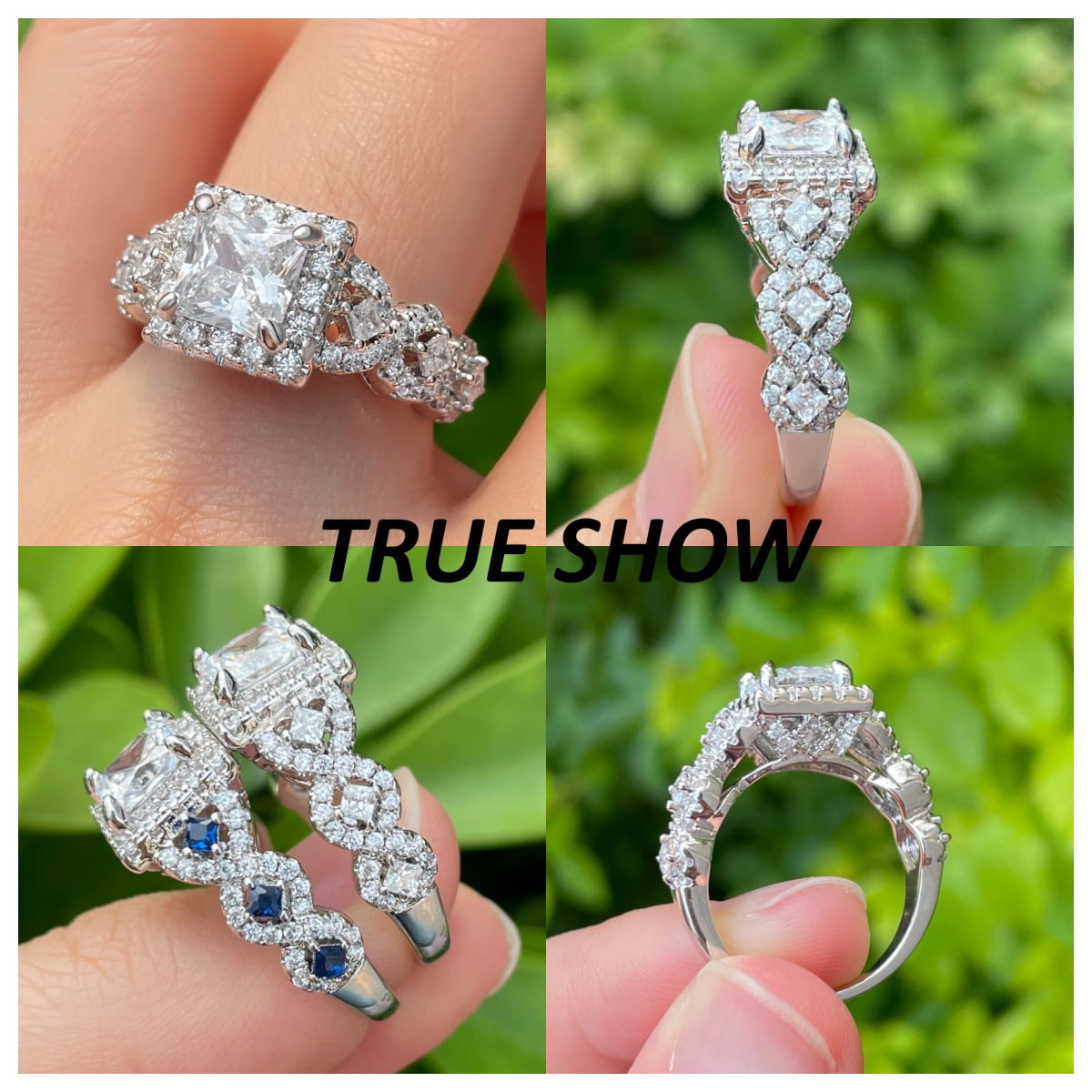 Flydeer Engagement Rings for Woman Princess Cut 5A CZ Wedding Promise Ring Silver 18K Plated Size 10