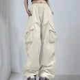 thumbnail image 2 of HNMKIU Plus Size Design Loose Large Pocket Cargo Pants Women with Elastic Drawstring Waist Baggy Casual Pants 02_Beige,L, 2 of 4