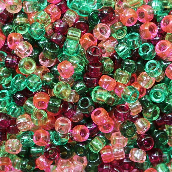 Pony Beads Flower Garden Pink Green Mix Crow Beads Made in USA 6x9mm Large Hole