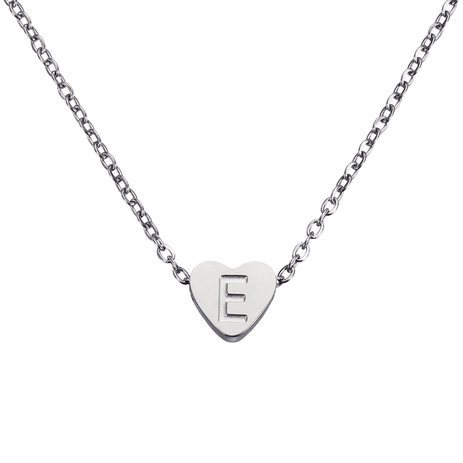 Uxcell Initial Heart Necklace for Women, 18K Gold Plated Stainless Steel Chain Dainty Personalized Name Letter E Pendant Necklaces for Woman Jewelry Gifts, Silver Tone