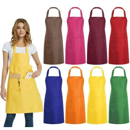 

4 PCS Plain Bib Aprons Bulk - Mixed Color Commercial Apron with 2 Pockets for Kitchen Cooking Restaurant BBQ Painting Crafting