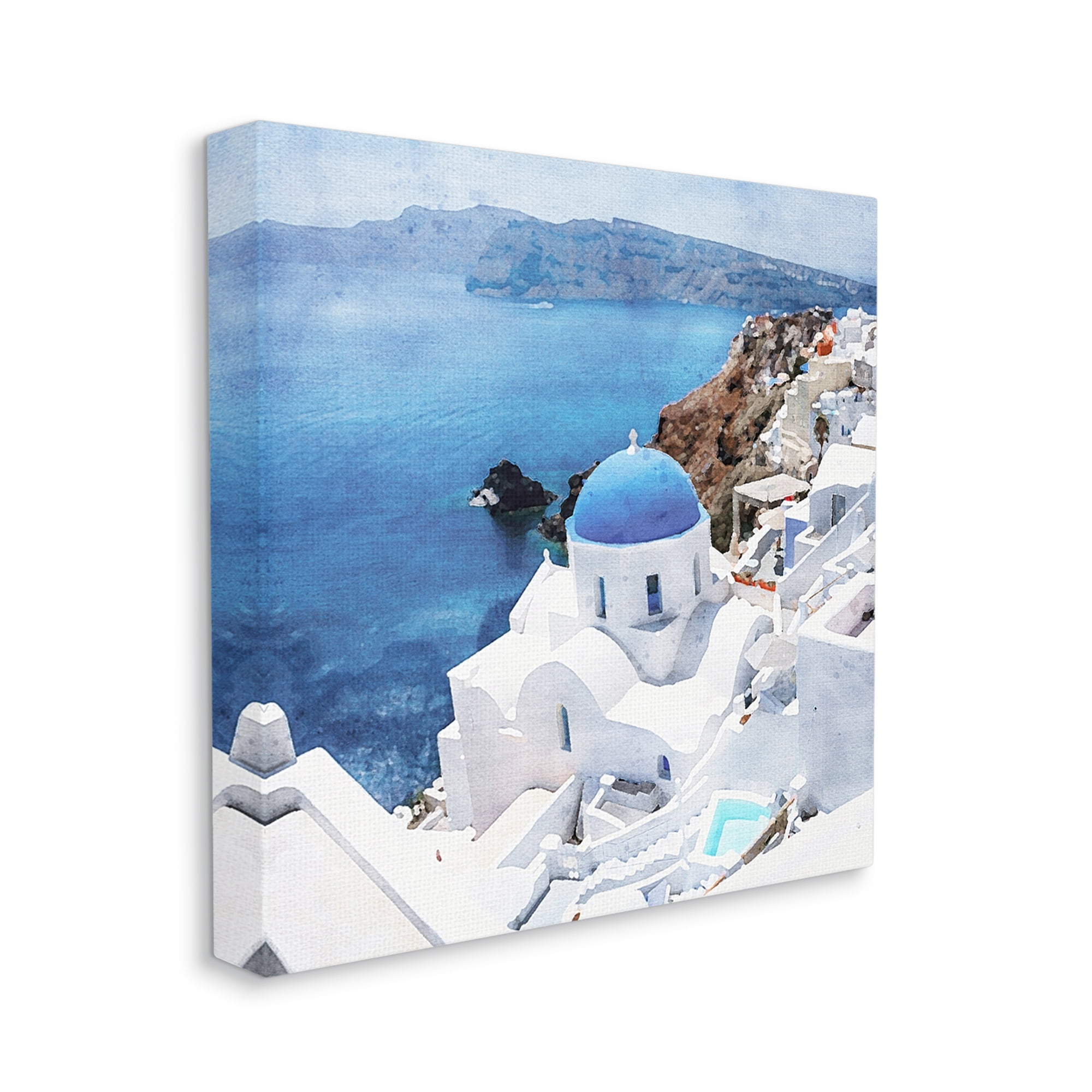 Stupell Industries Santorini Ocean Scenery Transportation Painting Gallery Wrapped Canvas Art Print Wall Art, 17 x 17