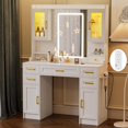 thumbnail image 5 of NUNU LAB 42 Inchs Large Vanity Desk with Mirror and Lights with 6 Drawers and 4 Cabinets, Big Women Makeup Table with Power Outlet, 3-Color Adjustable Lighting for Bedroom White, 5 of 14