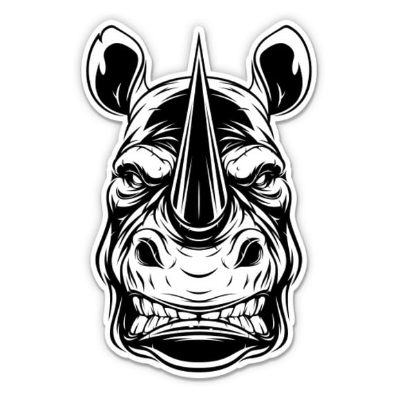 Angry Rhino Rhinoceros - 3" Vinyl Sticker - For Car Laptop Water Bottle Phone - Waterproof Decal