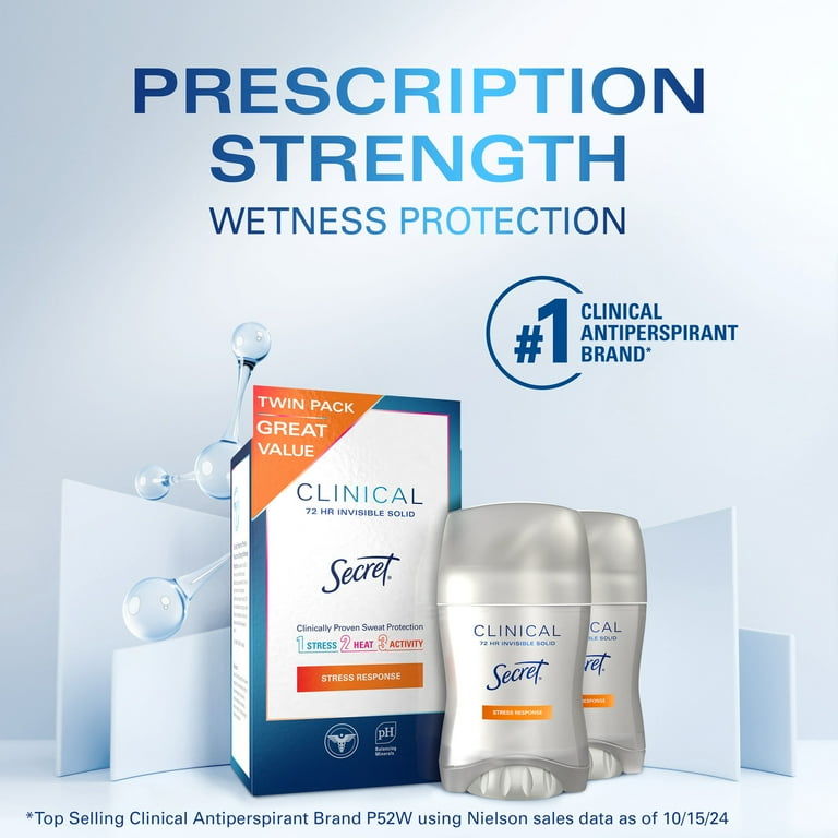Secret Clinical Invisible Solid Antiperspirant and Deodorant, Stress Response, 1.6 oz (2 Pack)