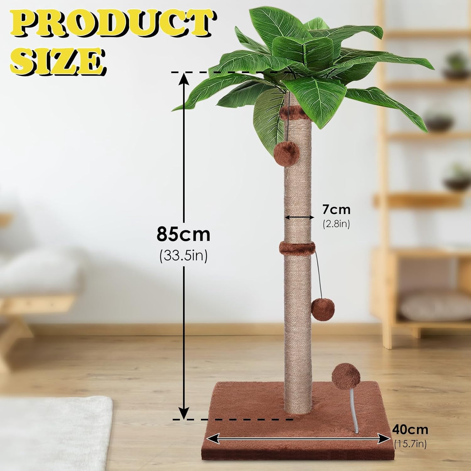 Cat Scratching Post for Indoor Cats,33.5” H Sisal Scratching Post for Kitten & Large Cat, Cat Scratch Post with Spring Ball,Brown