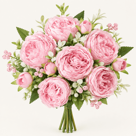 Peonies Artificial Flowers, Silk Pink Fake Flowers Bouquet