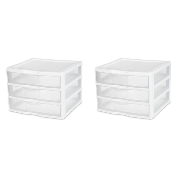 Sterilite Wide 3 Drawer Unit White Set of 2