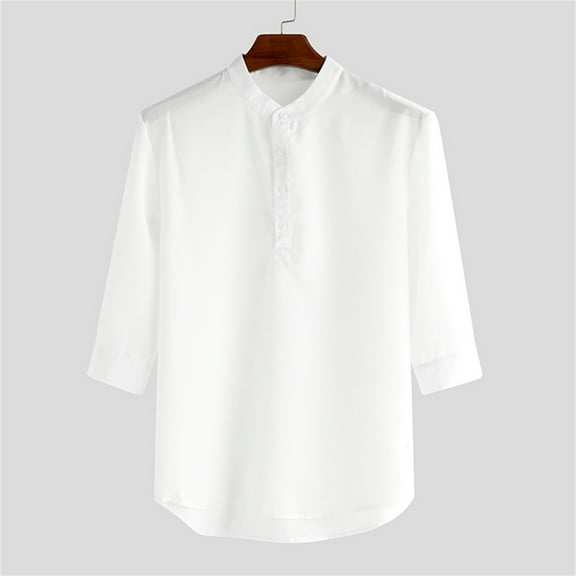 Njoeus Mens Undershirts Short Sleeve Tops Men's Lounge Shirts Button Casual Half Sleeve Linen T-Shirt Stand-Up Collar Beach Blouse Shirt Tops Blouse Mens Muscle Tank Tops