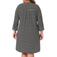 thumbnail image 2 of Camisón de mujer de tallas grandes Agnes Orinda a rayas con botones, escote en V, mangas de 3/4, pijama suave, vestido de lounge, noche con bolsillo 2X negro, 2 of 7