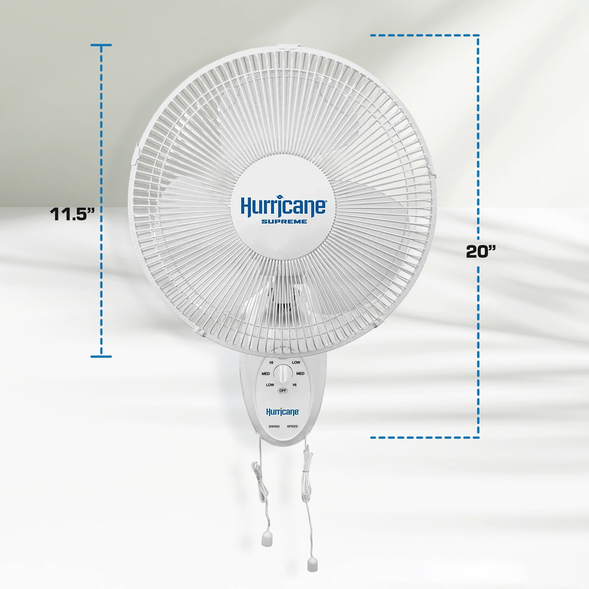 Hurricane Supreme 12” Oscillating 3 Speed Portable Wall Mount Fan, 2 Pack