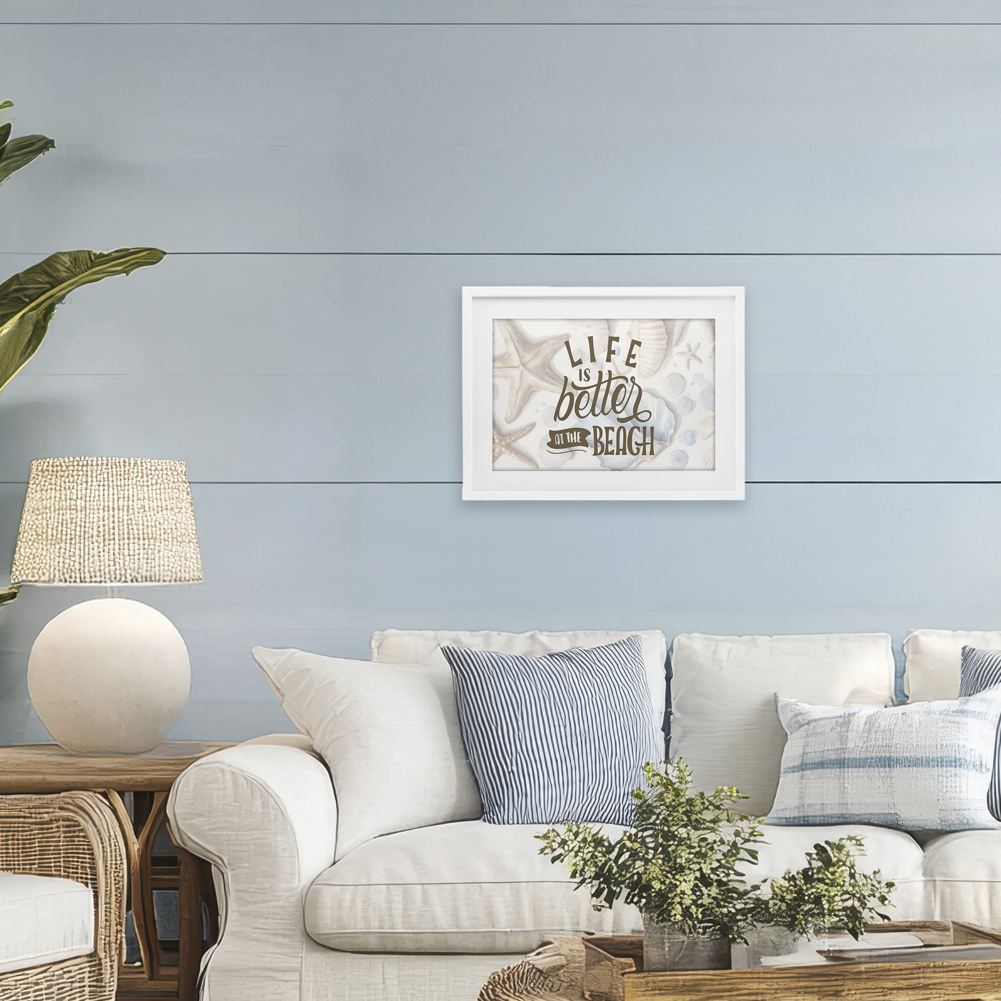 Stupell Industries Better At Beach Seashells White Framed Print Under Glass, design by Kim Allen
