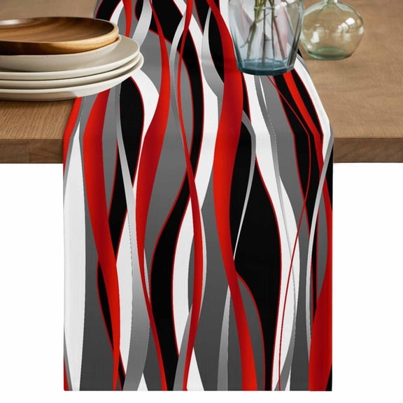 Table Runner 90 Inch Long - Distortion Red Stripes Decorative Table Scarf, Abstract Geometric Art Dining Table Runners for Wedding Party Kitchen Dining Tables