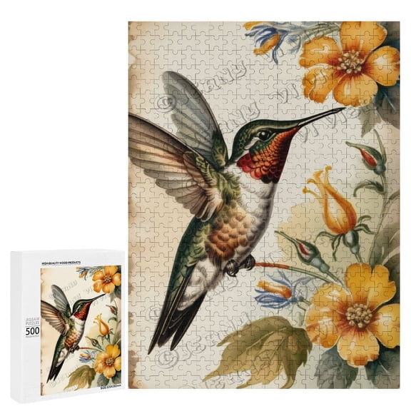 500 Piece Jigsaw Puzzle – Vintage Hummingbird with Floral Design | Relaxing Puzzle for Nature Lovers | Perfect for Gifting