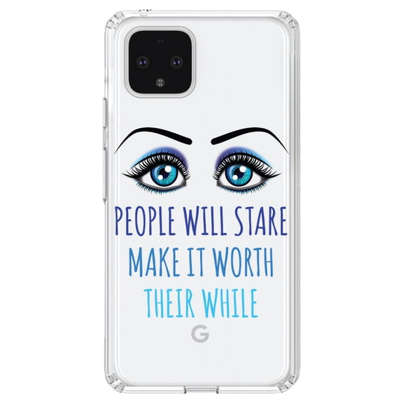 DistinctInk Clear Shockproof Hybrid Case for Google Pixel 4 (6.1" Screen) - TPU Bumper Acrylic Back Tempered Glass Screen Protector - People Will Stare Make it Worth Their While