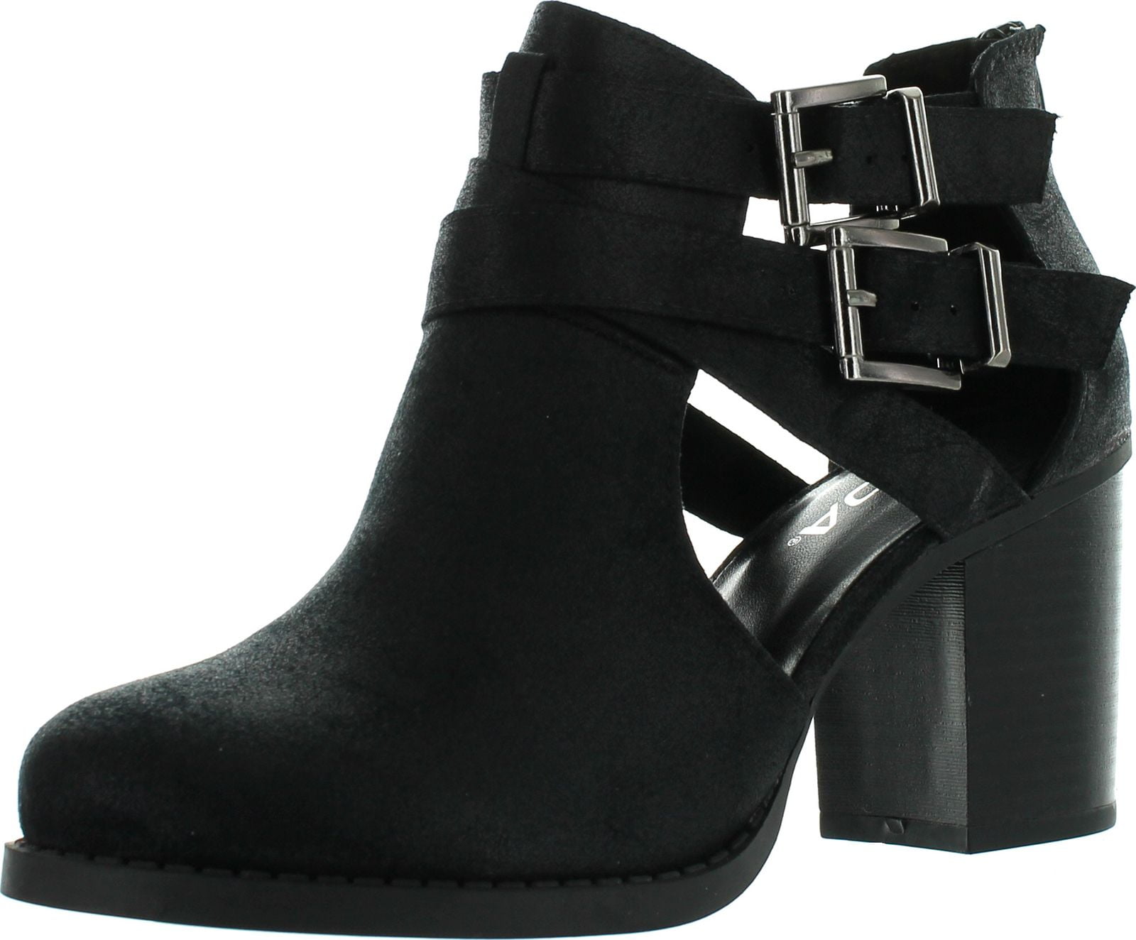 SODA Soda Womens Scribe Ankle Bootie With Low Heel And CutOut Side Design Boots, Black Pu, 11