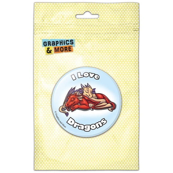 I Love Dragons Sleeping Fantasy Blue Pinback Button Pin Badge