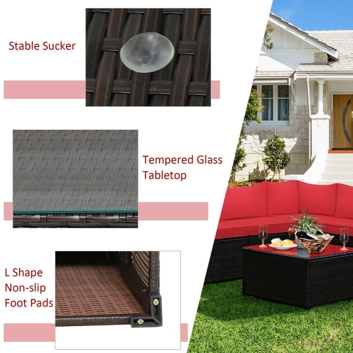 Aimee Lii 6 Pieces Patio Furniture Sofa Set with Cushions for Outdoor, Outdoor Patio Set, Red