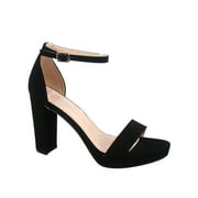 Josina-66 Women's Open Toe Ankle Strap Buckle Platform Chunky High Heels Sandals Shoes ( Black , 9)