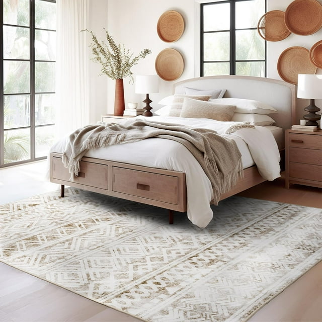 Boho Area Rug x Carpet Rugs for Living Room Bedroom MoroccanMachine Washable Rugs for Bedroom Dining Room Living Room Rug Neutral Taupe