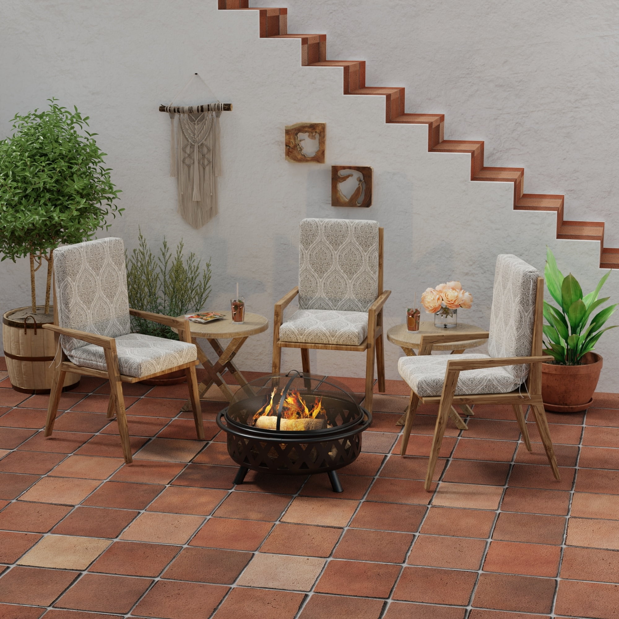 Jordan Manufacturing 44" x 22" Andorra Umber Brown Damask Rectangular Outdoor Chair Cushion with Ties