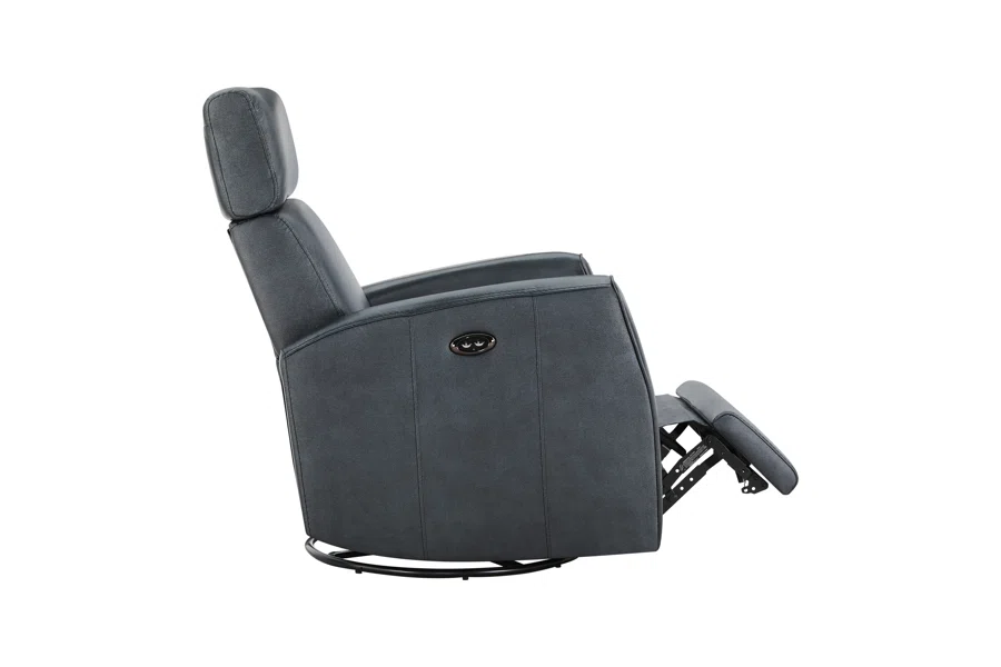Spruce & Spring Premium Genuine Leather Power Swivel Glider Recliner With Dual Armrests 1 Piece Indoor Use Blue Fabric
