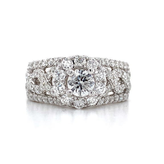 Cluster Halo Diamond Engagement Ring, Twisted Diamond Shank Ring, Solitaire With Accents Diamond Ring, 2.5 Ct Simulated Diamond, 925 Sterling Silver, Proposal Ring