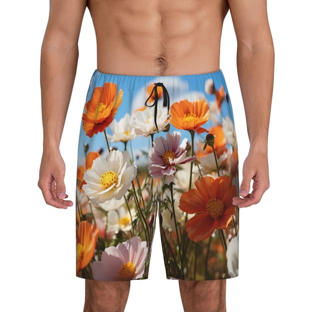 Fotbe Vibrant Field Of Blossoms Pantalones Cortos de Pijama para Hombre, Ropa de Dormir, Pantalones de Pijama Cortos para Hombre-Large