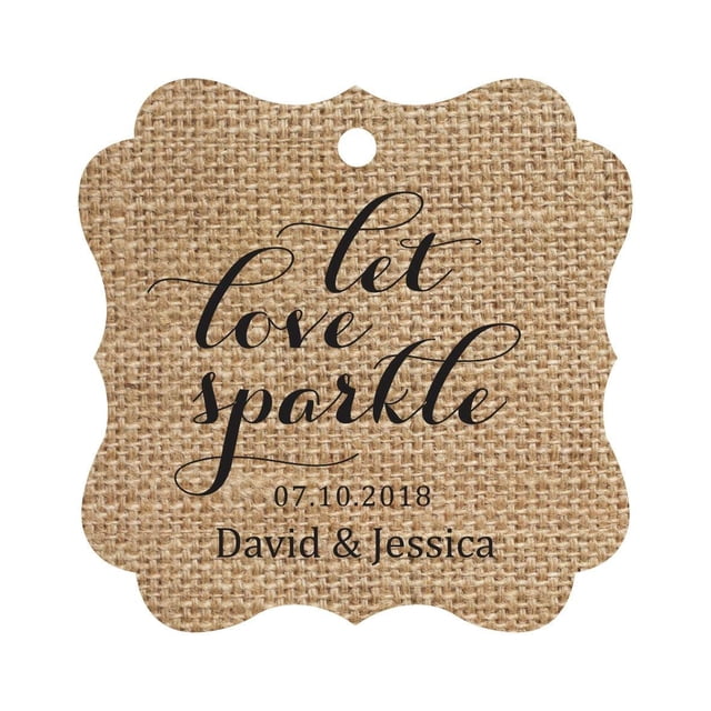 Darling Souvenir Personnalisé Laissez l'Amour Scintillant Mariage Suspendre Tags Personnalisé Cadre Fantaisie Papier Tags -Toile de Jute-100 Tags