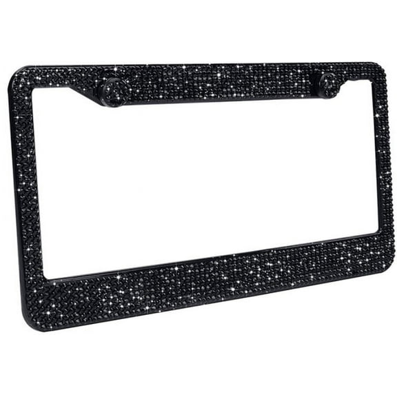 1 Pack Handcrafted Black Crystal Premium Stainless Steel License Plate Frame