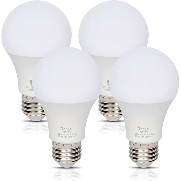 Simba Lighting LED A19 ETL Listed 9W 60W-75W Equivalent Bulbs 120V E26 Base 2700K Warm White 4-Pack