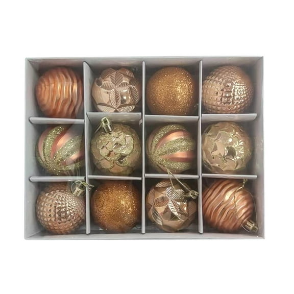 Luoshdecor 12Pcs Christmas Rustic Ball Ornaments,Gold Glitter Hanging Ball Ornaments,Shatterproof Xmas Ball for Holiday Home Wreath Party Decor 2.4 in