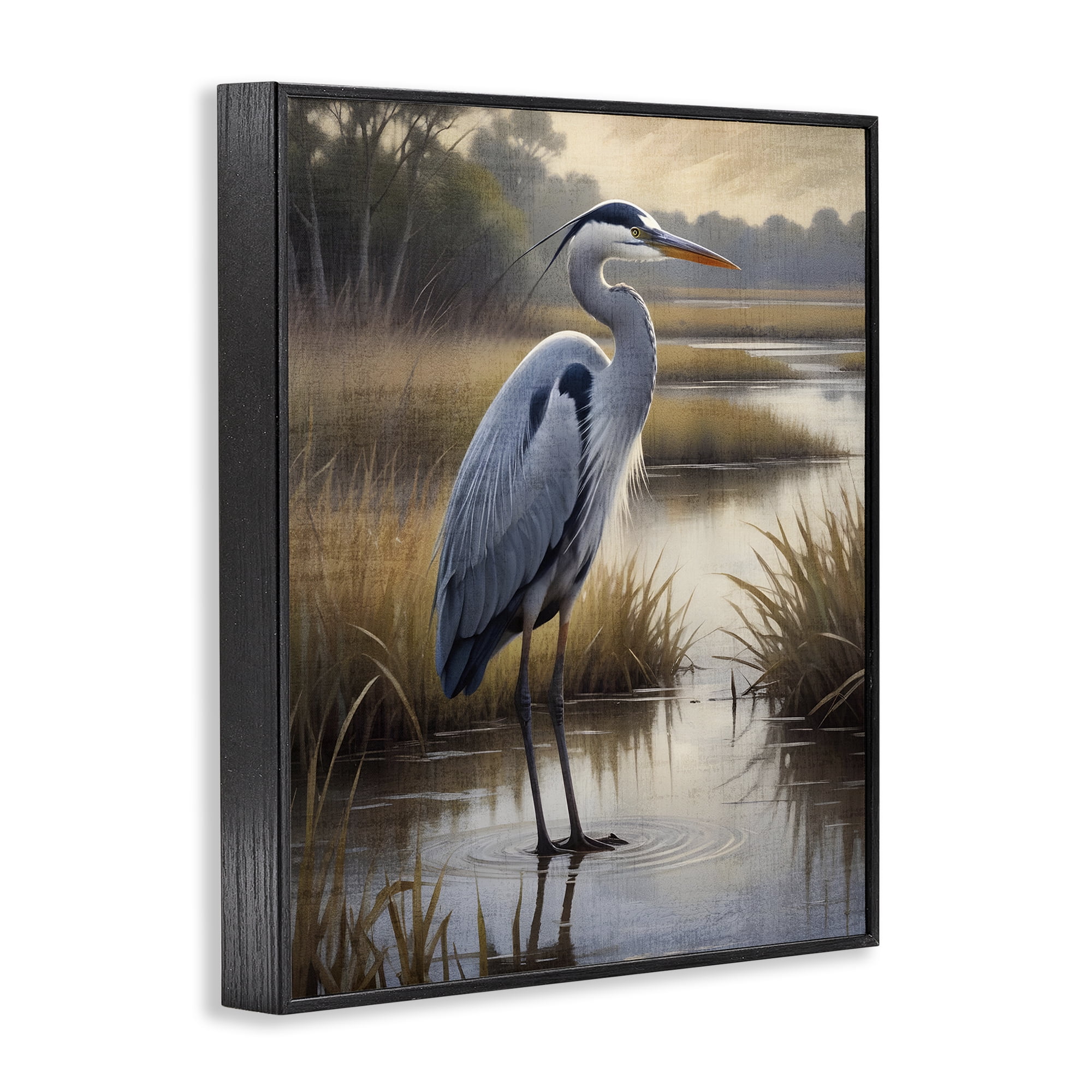 Stupell Industries Heron in Serene Marshlands Black Framed Giclee Art, design by Susan Arnot