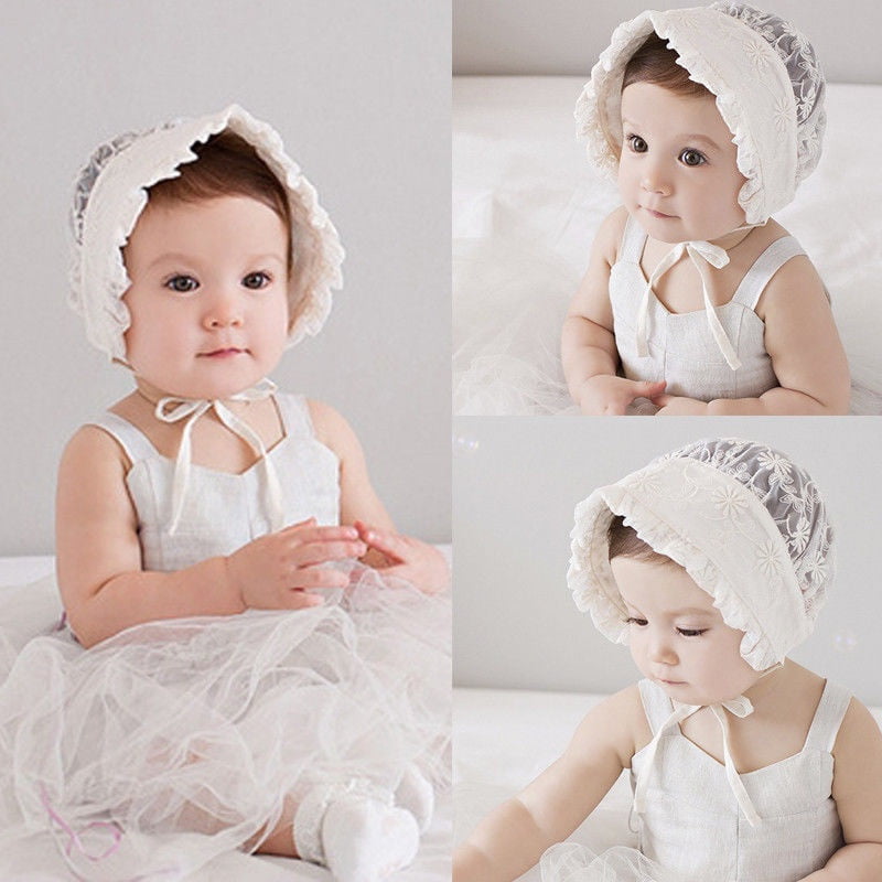 Kids Newborn Girls Baby Lace Bow Flower Princess Floral Bonnet Hat Cap Costume 
