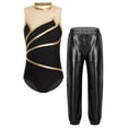 thumbnail image 3 of TSSOE Girls 2Pcs Dance Outfits Sleeveless Sheer Mesh Patchwork Leotard and Pants Set for Ice Skating Gymnastics Gold&Black 16, 3 of 5