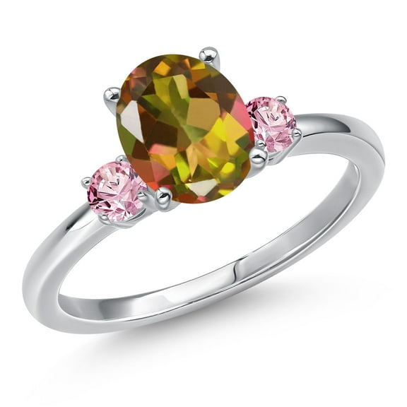 Gem Stone King 14K White Gold Mango Mystic Topaz and Pink Lab Grown Diamond Engagement Ring for Women | 2.26 Cttw | Oval 9X7MM | Gemstone November Birthstone | Size 6