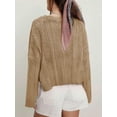 thumbnail image 2 of Women'S Long Sleeve Open Front Cable Knit Crop Cardigan V Neck Button Sweaters with Pockets Khaki XL, 2 of 3