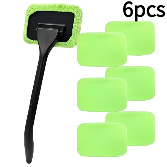 ACDANC 6 Pack Windshield Cleaning Tool Windshield Cleaning Wand Auto Window Cleaner with Detachable Handle, 6 Pieces Reusable Cloth Pads (6pcs)