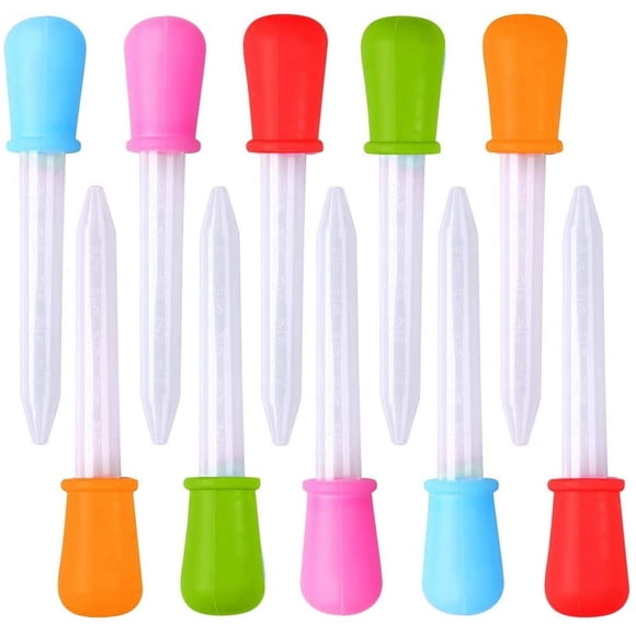 Woeilo 10 Pieces Liquid Droppers, 5 ML Silicone and Plastic Dropper Pipettes Eyedropper for Candy Molds Chocolate Gummy Mold Crafts Multicolour