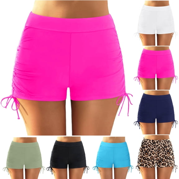 Women's Swim Shorts Solid Tankini Bottoms Swimming Shorts with Drawstring Summer Swimwear