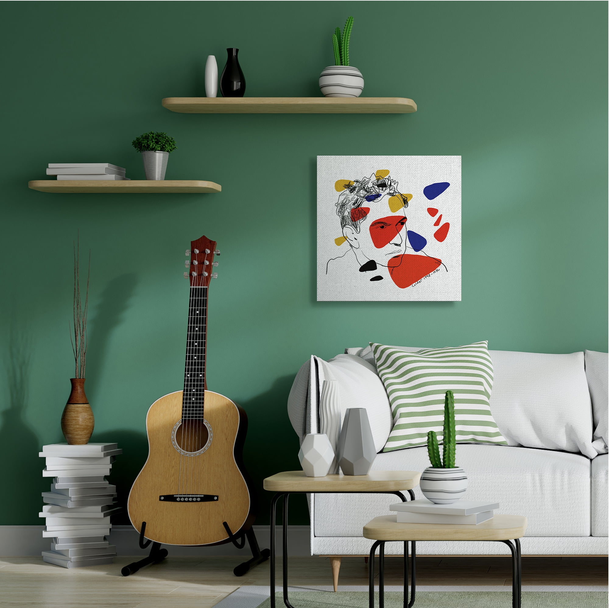 Stupell Industries Calder Artist Abstract Portrait Primary Pop Shapes Novelty Painting Gallery Wrapped Canvas Art Print Wall Art, 36 x 36