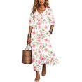 thumbnail image 4 of Lnmiateer Women Beach Vacation Swing Dress Collared 3/4 Sleeve Button‑Down Loose Fit With Side Pockets Casual Going‑Out Outfit, 4 of 7